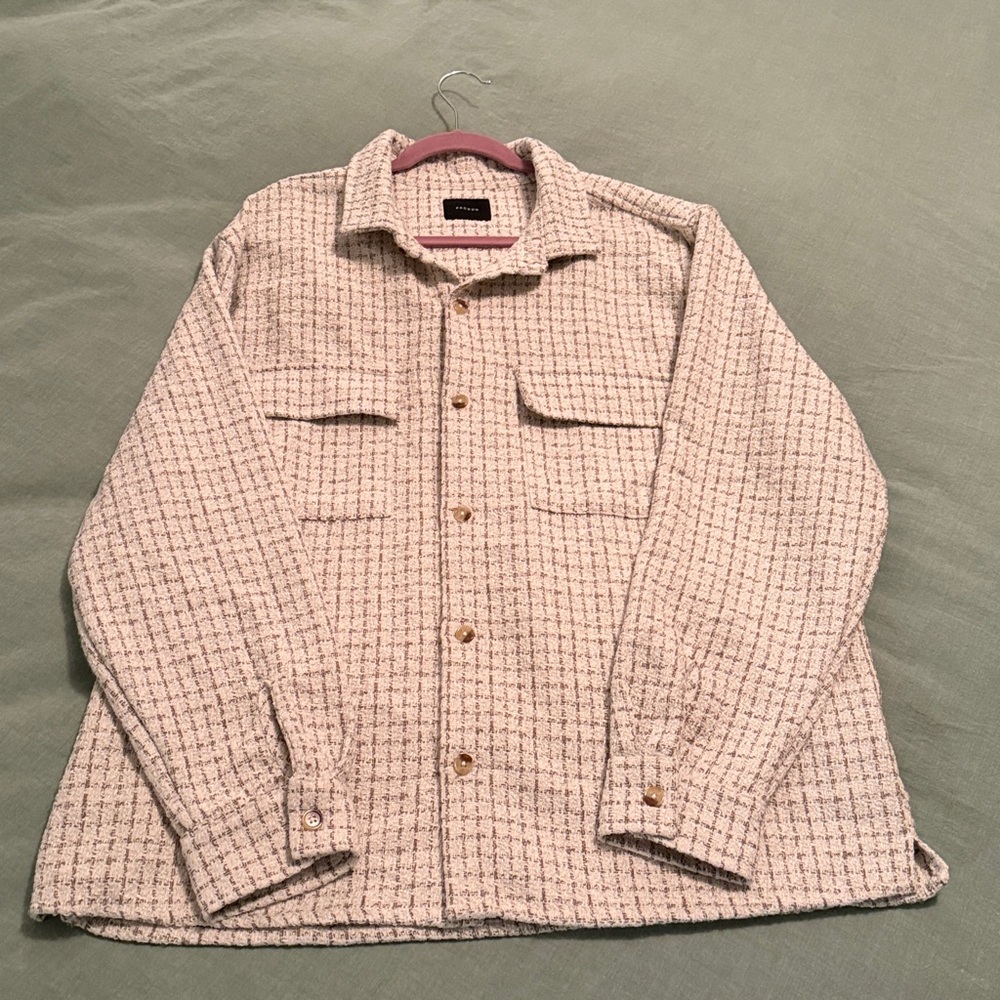Men's Beige Checkered Shirt Jacket